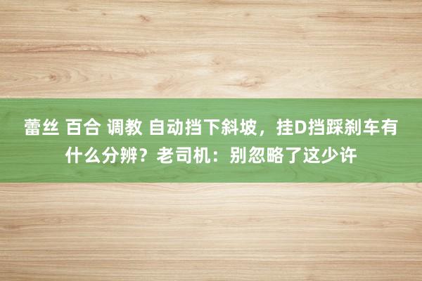 蕾丝 百合 调教 自动挡下斜坡，挂D挡踩刹车有什么分辨？老司机：别忽略了这少许