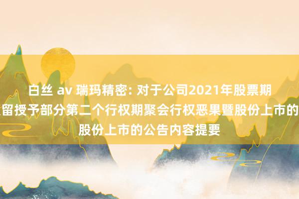 白丝 av 瑞玛精密: 对于公司2021年股票期权激发策动预留授予部分第二个行权期聚会行权恶果暨股份上市的公告内容提要