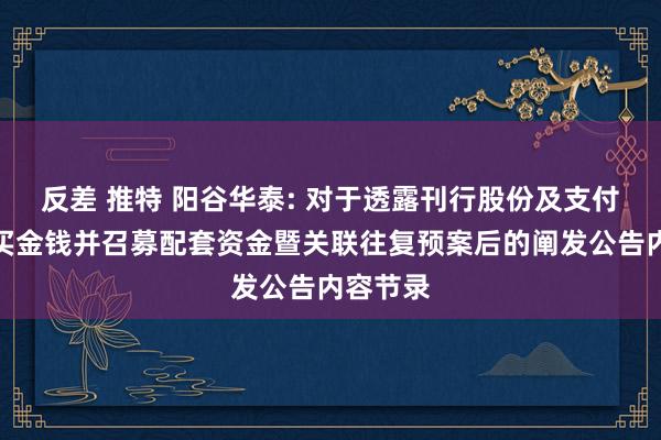 反差 推特 阳谷华泰: 对于透露刊行股份及支付现款购买金钱并召募配套资金暨关联往复预案后的阐发公告内容节录