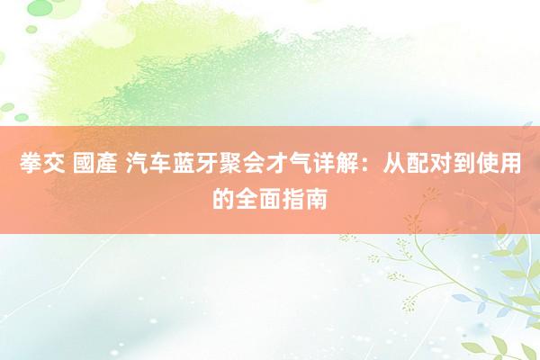 拳交 國產 汽车蓝牙聚会才气详解：从配对到使用的全面指南